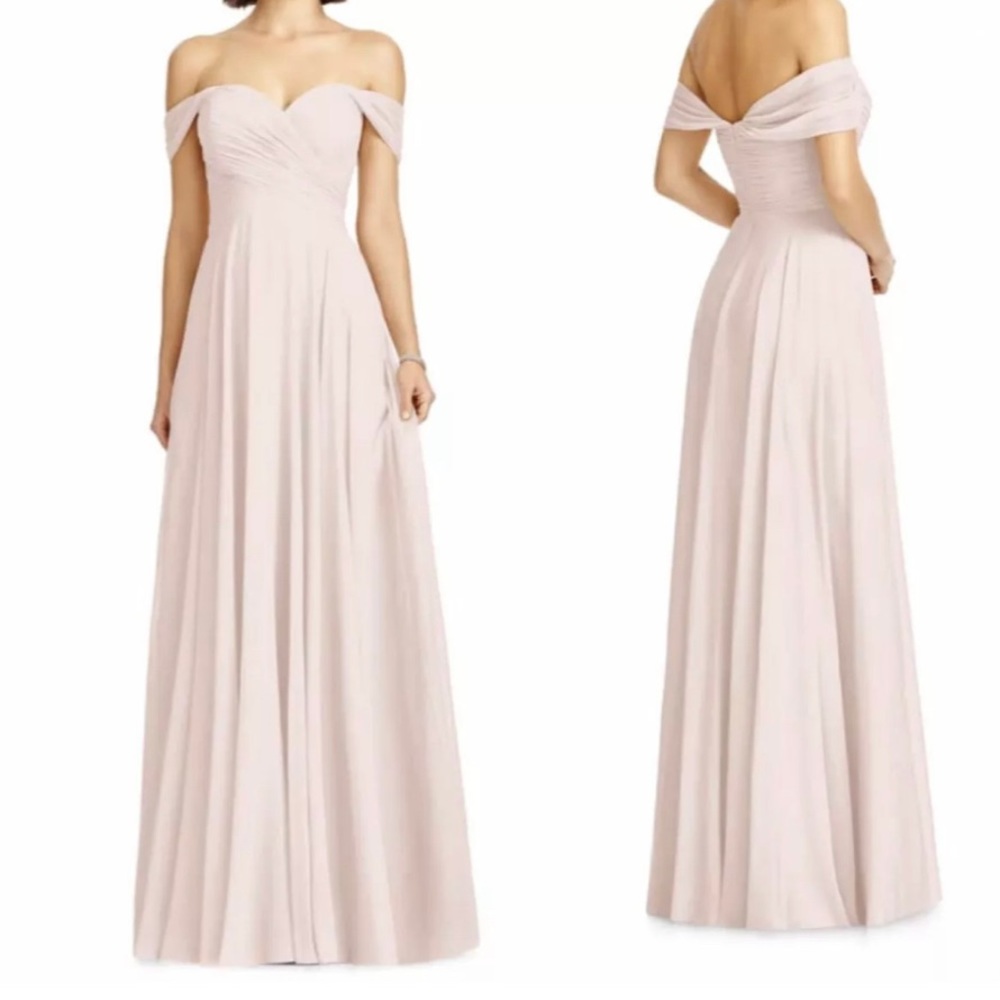 Dessy Collection Lux Off The Shoulder Chiffon Gown